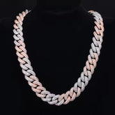 18mm 2 Tone 925 Sterling Silver 3 Row VVS Moissanite Bubble Cuban Link Chain